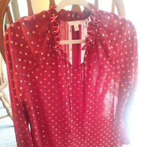 Long-sleeve Airy Red/Gold Blouse